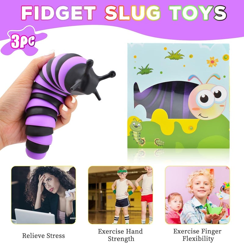 Cevioce Fidget Slug Toys for Kids & Adults, 3Pcs Cute Autism Sensory Toys for Autistic Children Toddlers - Halloween Party Favors - Image 4