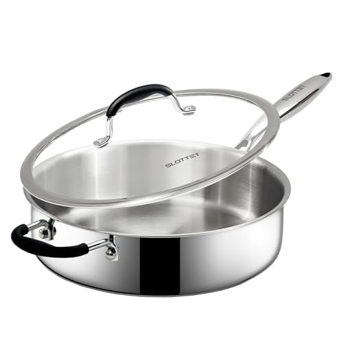 SLOTTET Tri-Ply Stainless Steel Saute Pan with Lid, 5 Quart Deep Sauté Pan with Stay Cool Handle,11.5 Inch Frying Pan,Dishwasher and Oven Safe,Induction Stainless Steel Cookware - Image 1