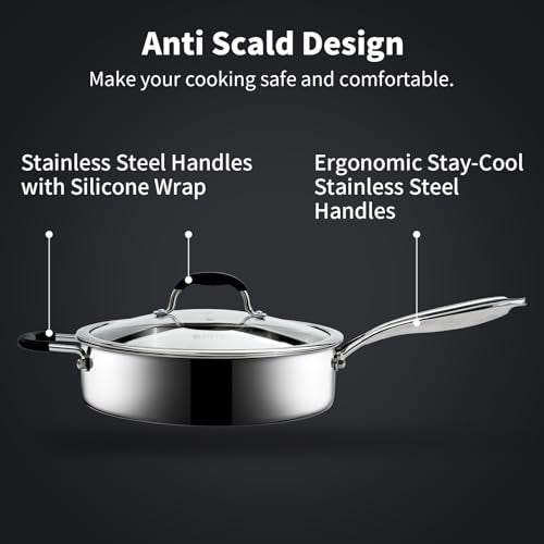 SLOTTET Tri-Ply Stainless Steel Saute Pan with Lid, 5 Quart Deep Sauté Pan with Stay Cool Handle,11.5 Inch Frying Pan,Dishwasher and Oven Safe,Induction Stainless Steel Cookware - Image 5