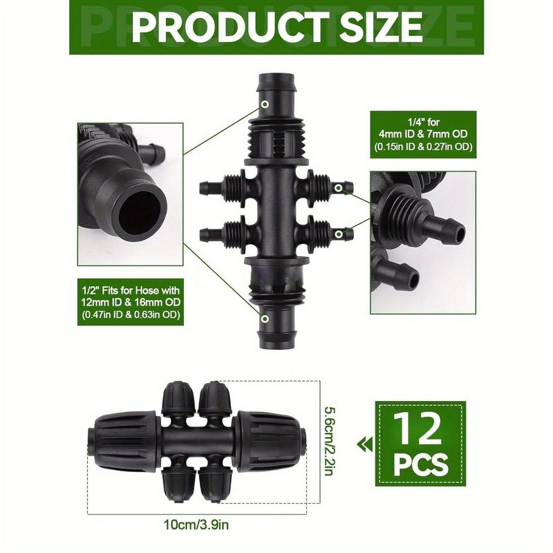 12pcs Drip Irrigation Locking Barbed Tee Fittings 1/2 to 1/4 Inch for 12mm 16mm 4.7mm Tubing - Image 2