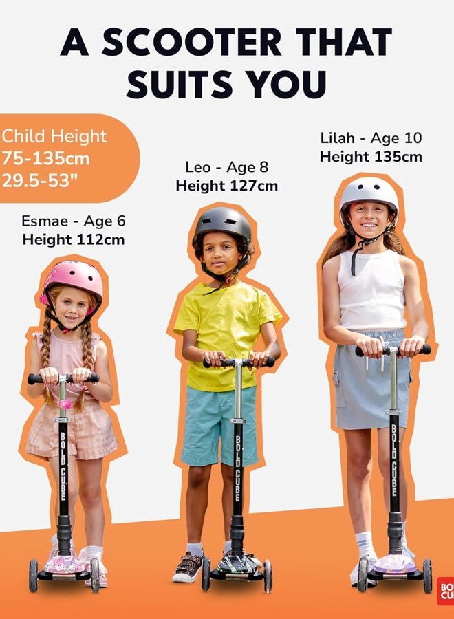BoldCube Big Fold | 3 Wheel Scooter for Kids Ages 5-10 Years | LED Wheels | Height Adjustable 65 to 89 cm | Rear Reflectors - Image 3