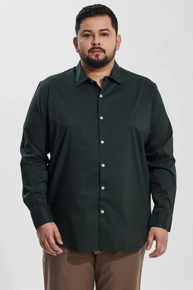 سنيتش قميص مقاس كبير أخضر داكن بقصة عادية