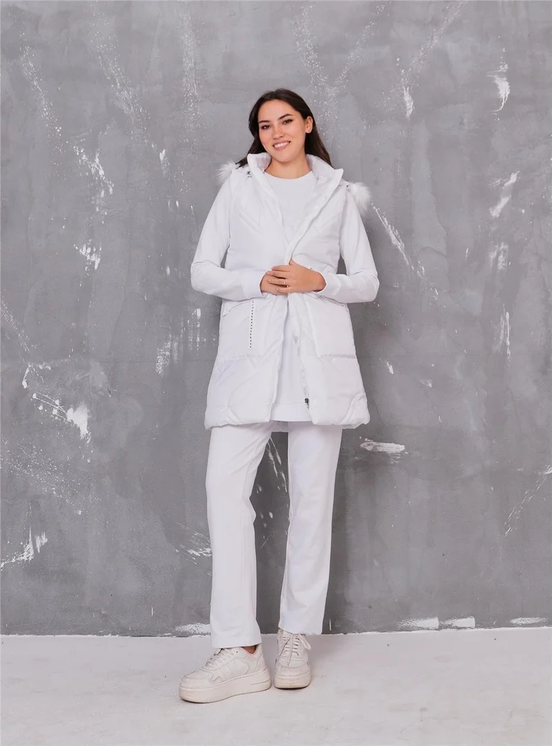 Bwest Sarah Hooded Puffer Vest Sports Tri-Piece Suit - 70030 - White