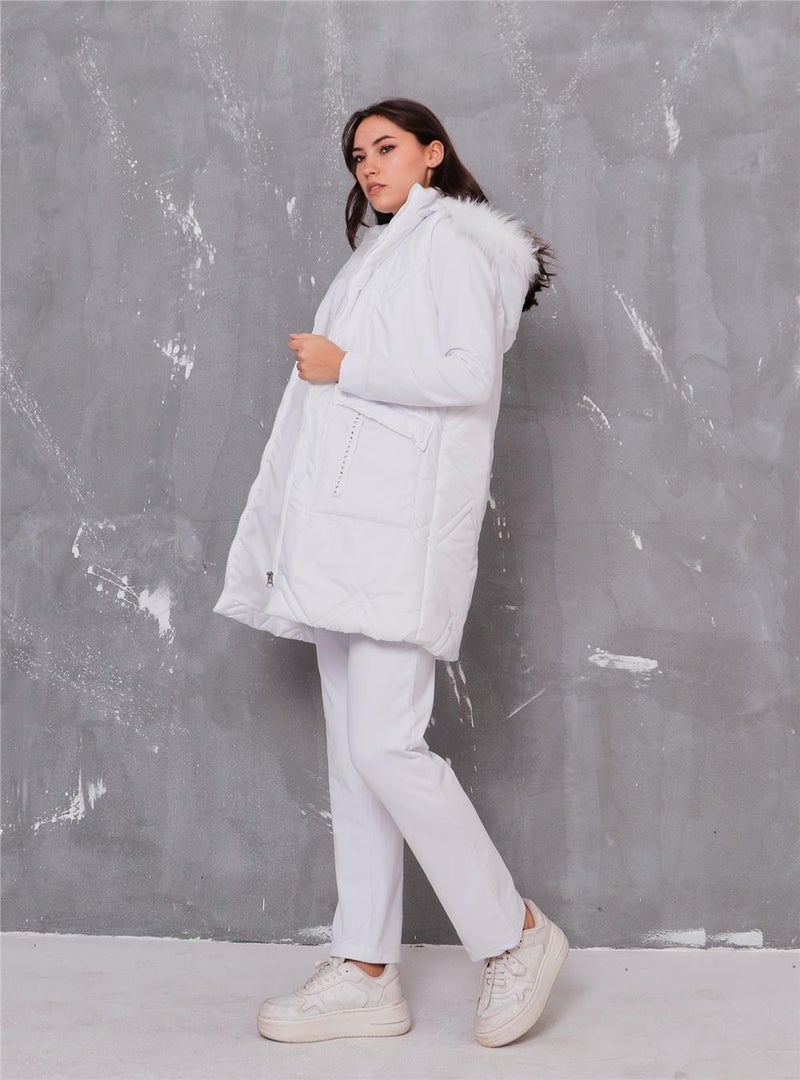Bwest Sarah Hooded Puffer Vest Sports Tri-Piece Suit - 70030 - White - Image 2