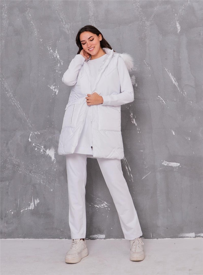 Bwest Sarah Hooded Puffer Vest Sports Tri-Piece Suit - 70030 - White - Image 3