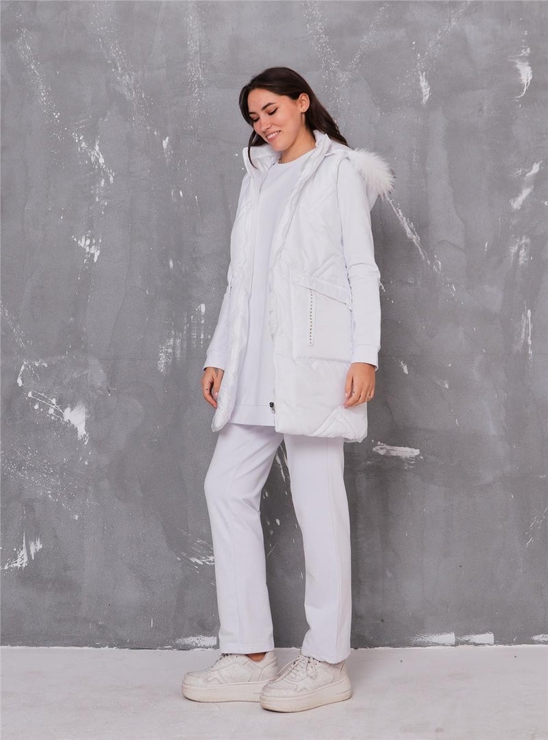 Bwest Sarah Hooded Puffer Vest Sports Tri-Piece Suit - 70030 - White - Image 5