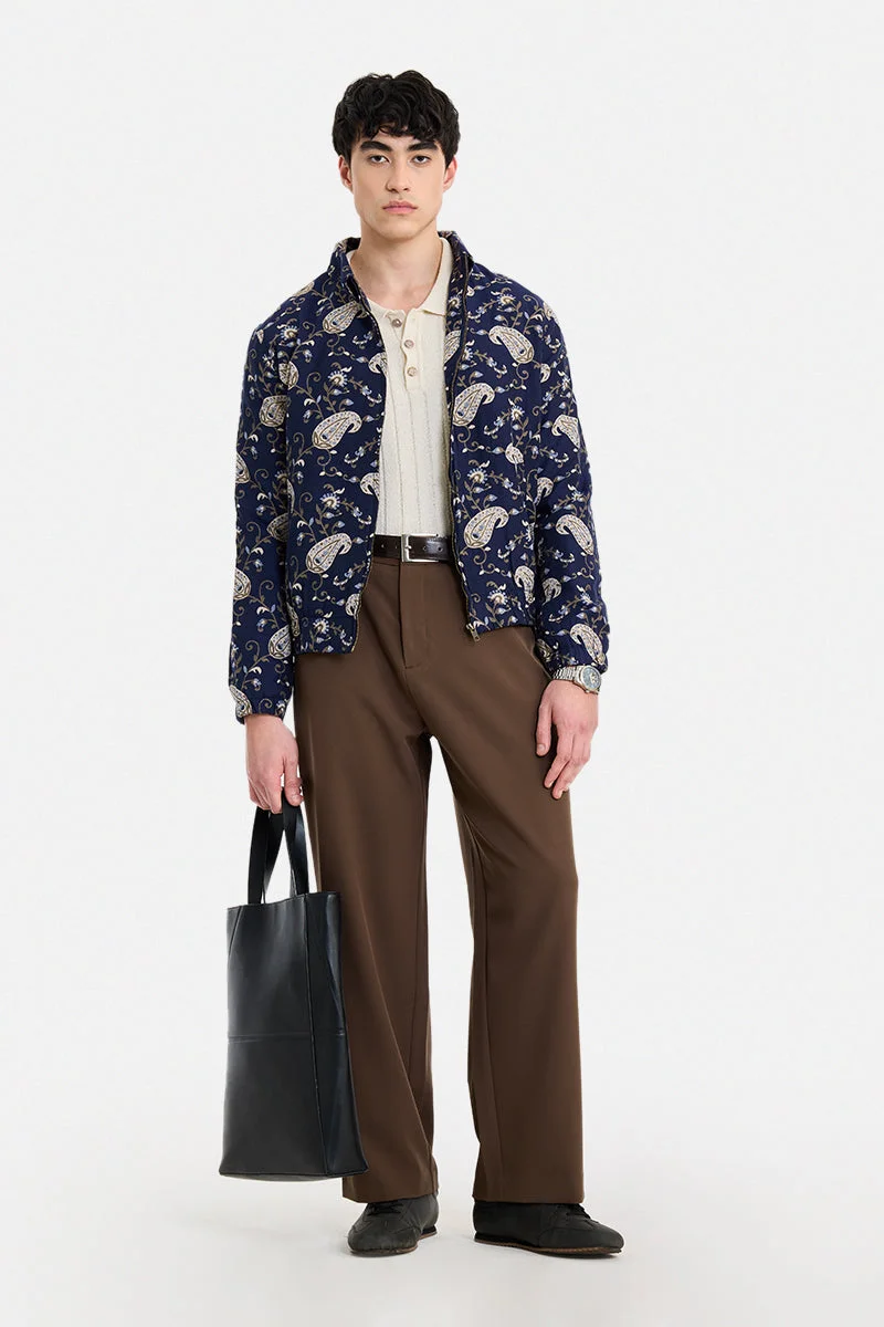 سنيتش Navy Paisley Long Sleeve Regular Fit Jacket