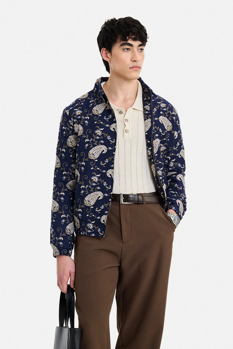 سنيتش Navy Paisley Long Sleeve Regular Fit Jacket