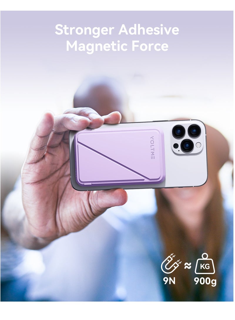 VOLTME iPhone 16 MagSafe Power Bank – 5000mAh Magnetic Wireless Charger with Foldable Kickstand, USB-C Fast Charging, Slim & Portable Battery Pack for iPhone 16 Pro Max/Pro/Plus, 15/14/13/12 Series, MagSafe-Compatible Phones, Travel-Friendly Backup Charger (Purple) - Image 5