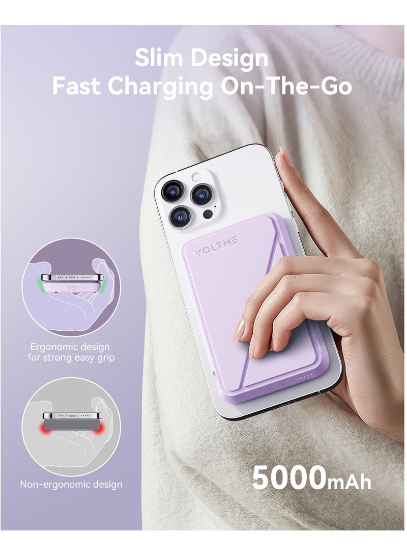 VOLTME iPhone 16 MagSafe Power Bank – 5000mAh Magnetic Wireless Charger with Foldable Kickstand, USB-C Fast Charging, Slim & Portable Battery Pack for iPhone 16 Pro Max/Pro/Plus, 15/14/13/12 Series, MagSafe-Compatible Phones, Travel-Friendly Backup Charger (Purple) - Image 4