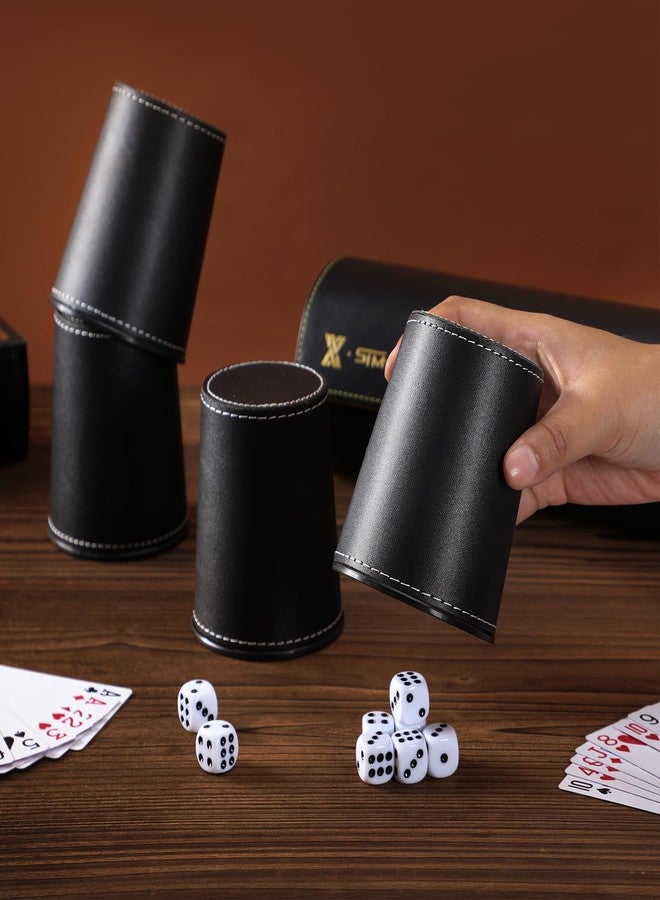 ImnBest Leather Dice Cup Set, 5 Black Dice Cups + 25 Dices + Exclusive Storage and Transport Case Made of Faux Leather for Dad(Black) - Image 3