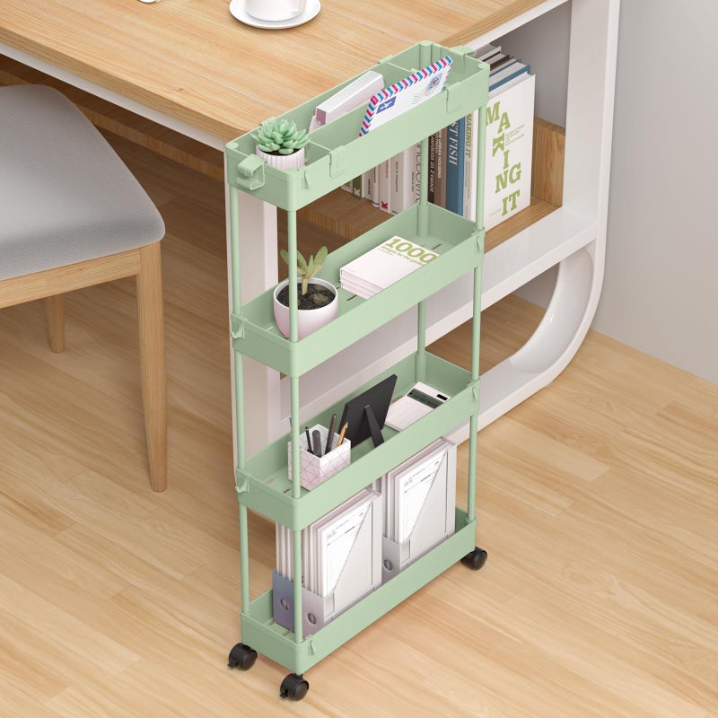 SPACELEAD Slim Storage Cart 4 Tier,Bathroom Organizer Rolling Utility,Mobile Shelving Unit Slide Out for Office, Kitchen, Laundry Room & Narrow Placesï¼ŒGreen - Image 5