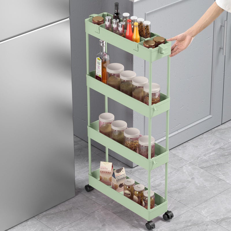 SPACELEAD Slim Storage Cart 4 Tier,Bathroom Organizer Rolling Utility,Mobile Shelving Unit Slide Out for Office, Kitchen, Laundry Room & Narrow Placesï¼ŒGreen - Image 4