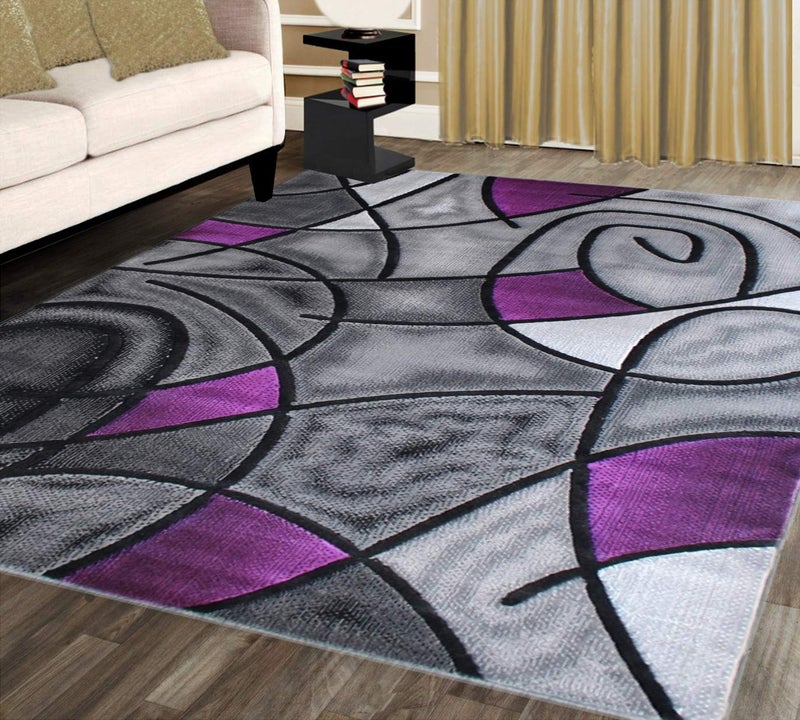 Masada Rugs Masada Rugs Modern Contemporary Area Rug Purple Grey Black 5 Feet X 7 Feet 