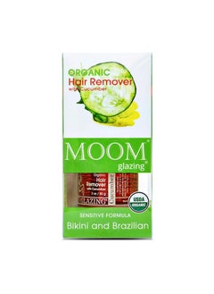 MOOM MOOM Organic Brazilian  Bikini Wax Kit  Hair Removal Glaze with Cucumber  Green Tea Ideal for Sensitive Skin  Includes 18 Reusable Waxing Strips  6 Waxing Application Sticks  3 oz Jar 1 Pack 