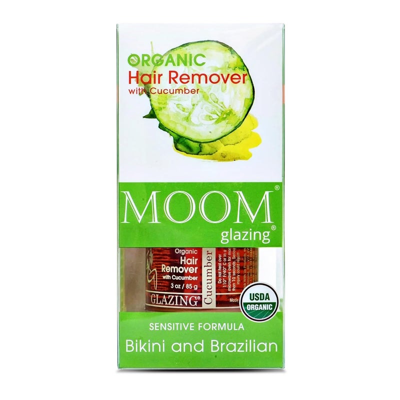 مجموعة شمع البكيني العضوي البرازيلي من مووم لإزالة الشعر مع الخيار والشاي الأخضر مثالية للبشرة الحساسة تشمل 18 شريط شمع قابل لإعادة الاستخدام 6 عصي تطبيق الشمع 3 أونصات عبوة واحدة