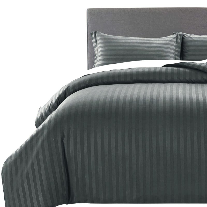 MOONLIGHT20015 King Size Duvet Cover Sets Reversible Stripes Satin Bedding Set with 2 Pillowcases Soft Hypoallergenic Duvet Covers Charcoal 230x220