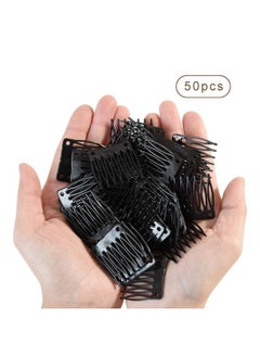 yantaisiyu 50 PCS Hair Clip Combs for Wigs - 7-Teeth Plastic Combs with Caps, Ideal for Wig Making Accessories (Black)  - Image 4