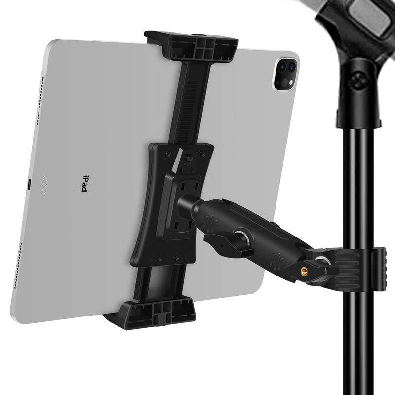 Peastrex Ipad Holder for Mic Stand, Tablet Phone Holder Micophone Music Stand Mount Adjustable Rotatabe with Super Handle Clamp for iPad Pro 12.9 Air Mini, Android, 4 to 13.5inch iPhones and Tablets - Image 1