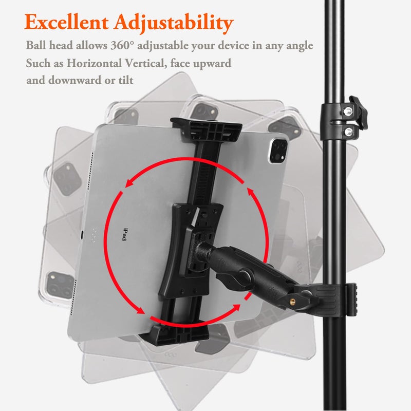 Peastrex Ipad Holder for Mic Stand, Tablet Phone Holder Micophone Music Stand Mount Adjustable Rotatabe with Super Handle Clamp for iPad Pro 12.9 Air Mini, Android, 4 to 13.5inch iPhones and Tablets - Image 3
