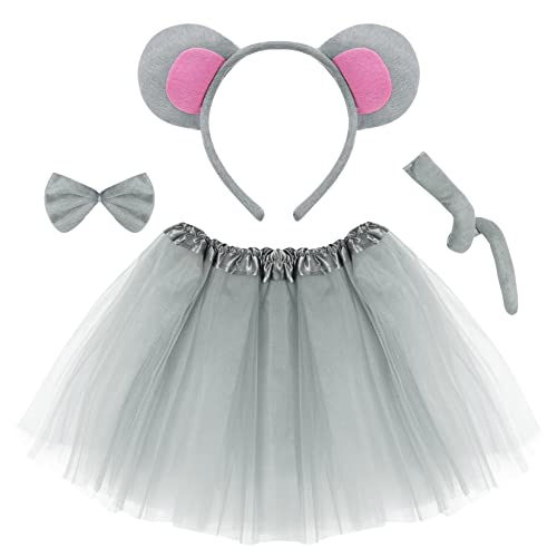 Jmkcoz Gray Mouse Costume Tutu Set, Mouse Ear Headband Bowtie Tail Bow Tie Animal Fancy Dress Costume Kit for Halloween Cosplay Party Decoration - Image 1