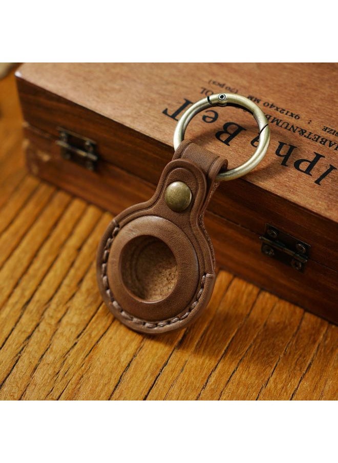 Generic - Suitable For Apple Airtag Protective Case Cowhide Pet Anti-loss Keychain Positioning Tracker Leather Case Spot-Color:Oilwax Tea - Image 1