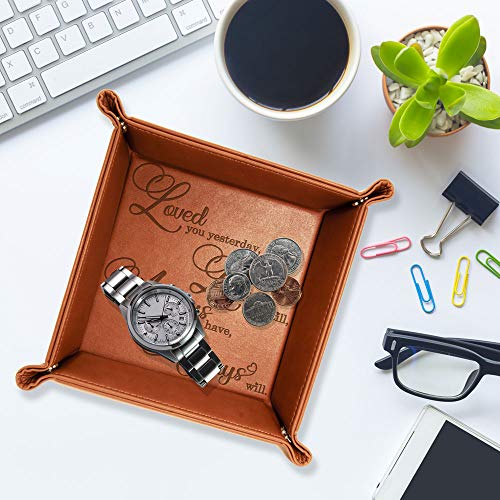 KATE POSH - Loved You Yesterday, Love You Still, Always Have, Always Will Engraved Leather Catchall Valet Tray, Our 3rd Wedding Anniversary, 3 Years as Husband & Wife, Gifts for her, him (Rawhide) - Image 4
