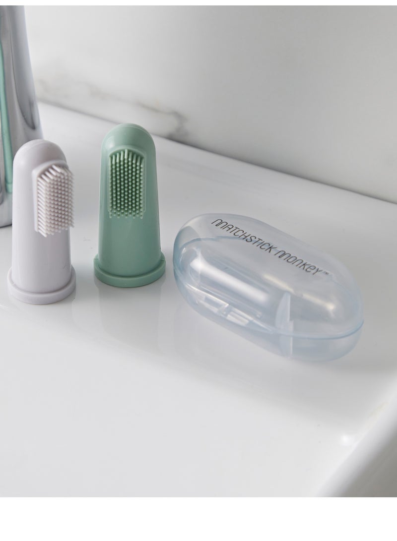 MATCHSTICK MONKEY Finger Toothbrush and Case Grey and Mint Green 2 pc - Image 2