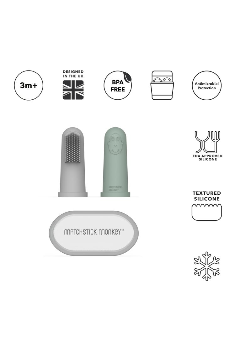 MATCHSTICK MONKEY Finger Toothbrush and Case Grey and Mint Green 2 pc - Image 3