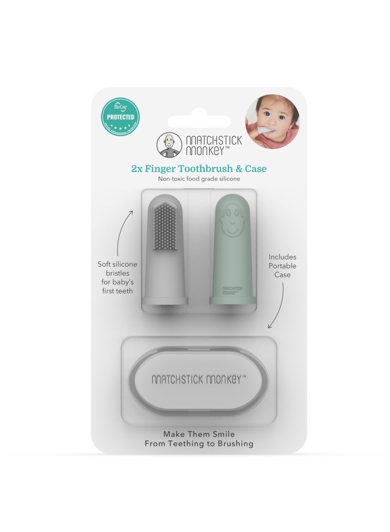 MATCHSTICK MONKEY Finger Toothbrush and Case Grey and Mint Green 2 pc - Image 4