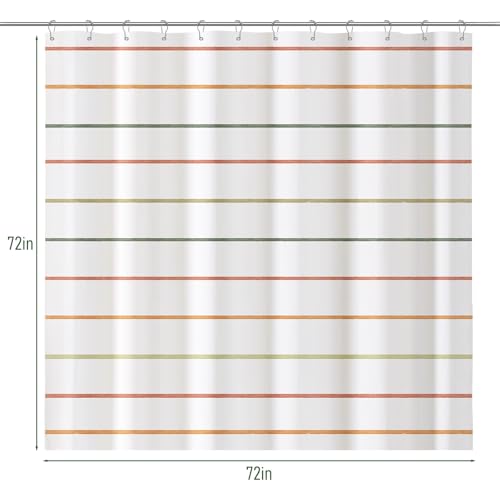 Treory Kids Boho Shower Curtain Set with Hooks, Minimalist Hand-Drawn Soft Pastel Stripes in Warm Earth Tones, Waterproof Fabric Shower Curtain for Modern Farmhouse Bathroom, 72" x 72" - Image 2