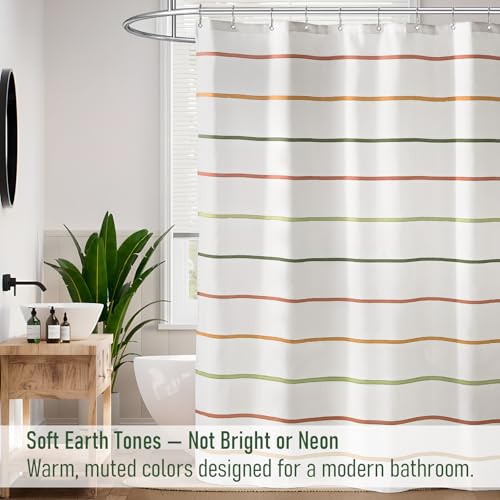 Treory Kids Boho Shower Curtain Set with Hooks, Minimalist Hand-Drawn Soft Pastel Stripes in Warm Earth Tones, Waterproof Fabric Shower Curtain for Modern Farmhouse Bathroom, 72" x 72" - Image 3