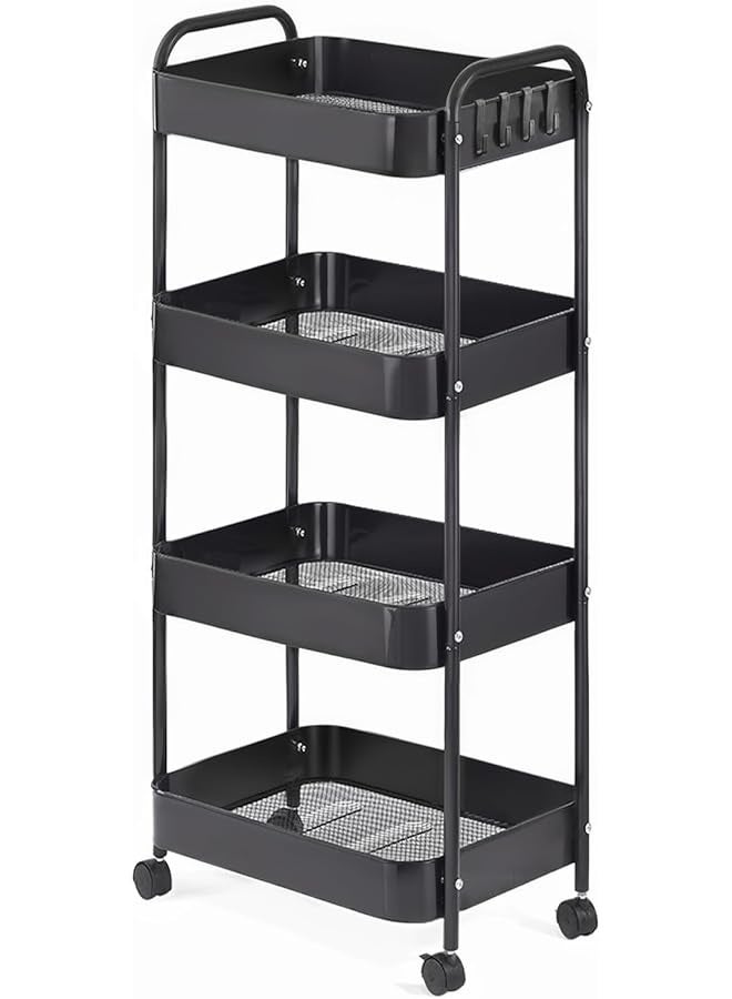 PROMASS 4-Tier Trolley Organizer,Metal Rolling Storage Cart,Mobile Utility Storage Rack Suitable for Kitchen Bathroom Laundry room and Living room(black, 4 Tier)  - Image 1
