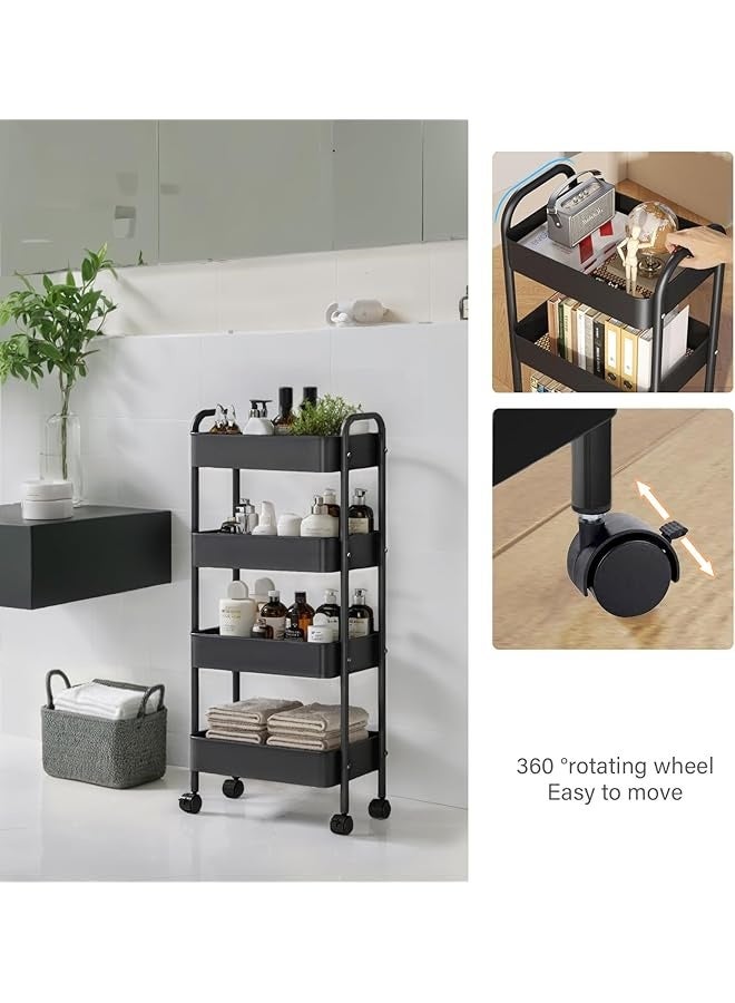 PROMASS 4-Tier Trolley Organizer,Metal Rolling Storage Cart,Mobile Utility Storage Rack Suitable for Kitchen Bathroom Laundry room and Living room(black, 4 Tier)  - Image 4
