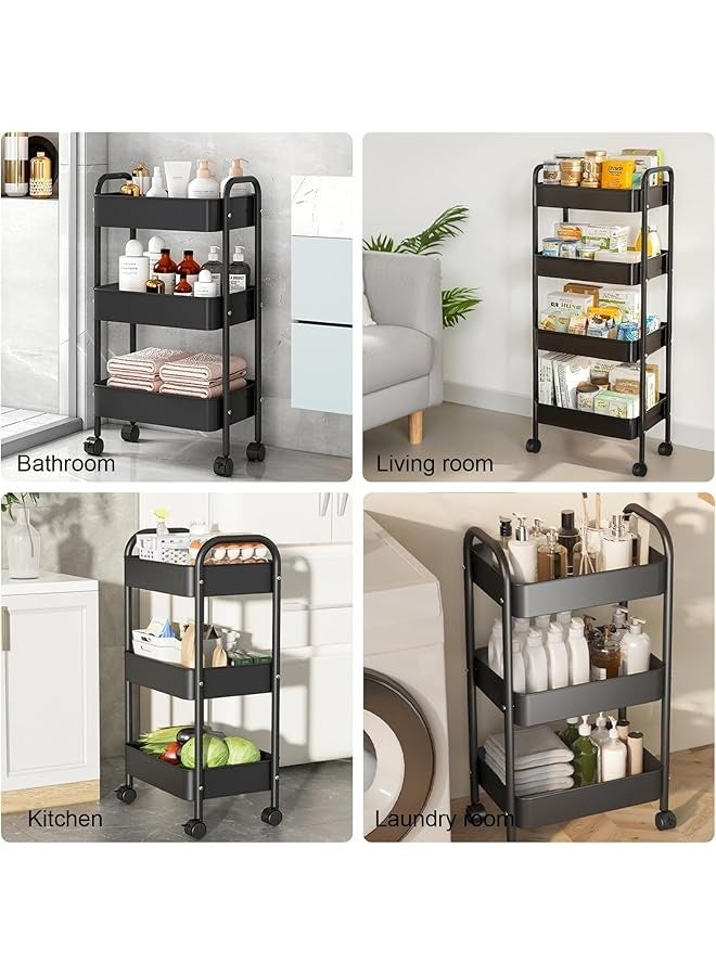 PROMASS 4-Tier Trolley Organizer,Metal Rolling Storage Cart,Mobile Utility Storage Rack Suitable for Kitchen Bathroom Laundry room and Living room(black, 4 Tier)  - Image 3