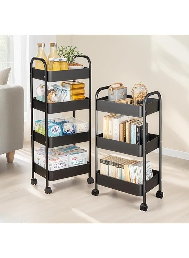 PROMASS 4-Tier Trolley Organizer,Metal Rolling Storage Cart,Mobile Utility Storage Rack Suitable for Kitchen Bathroom Laundry room and Living room(black, 4 Tier)  - Image 2