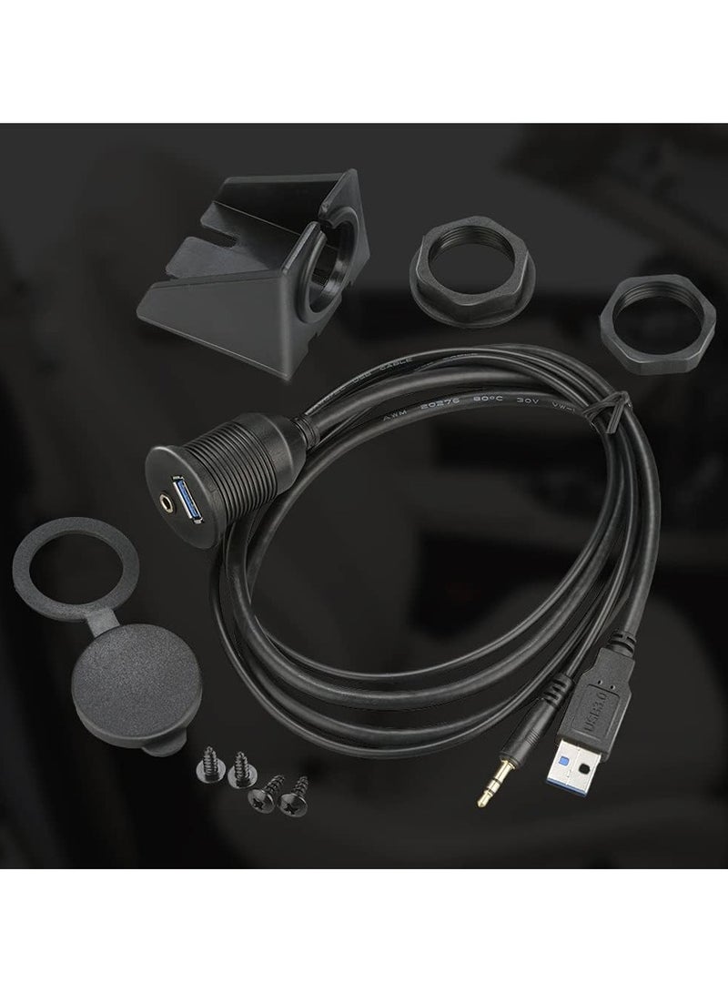 Vierex USB Flush Mount - 1M 3ft 3.5mm & USB 3.0 AUX Extension Mount, Dash Mount, Flush Mount, Panel Mount Cable, for Car, Boat, Motorcycle - Image 4