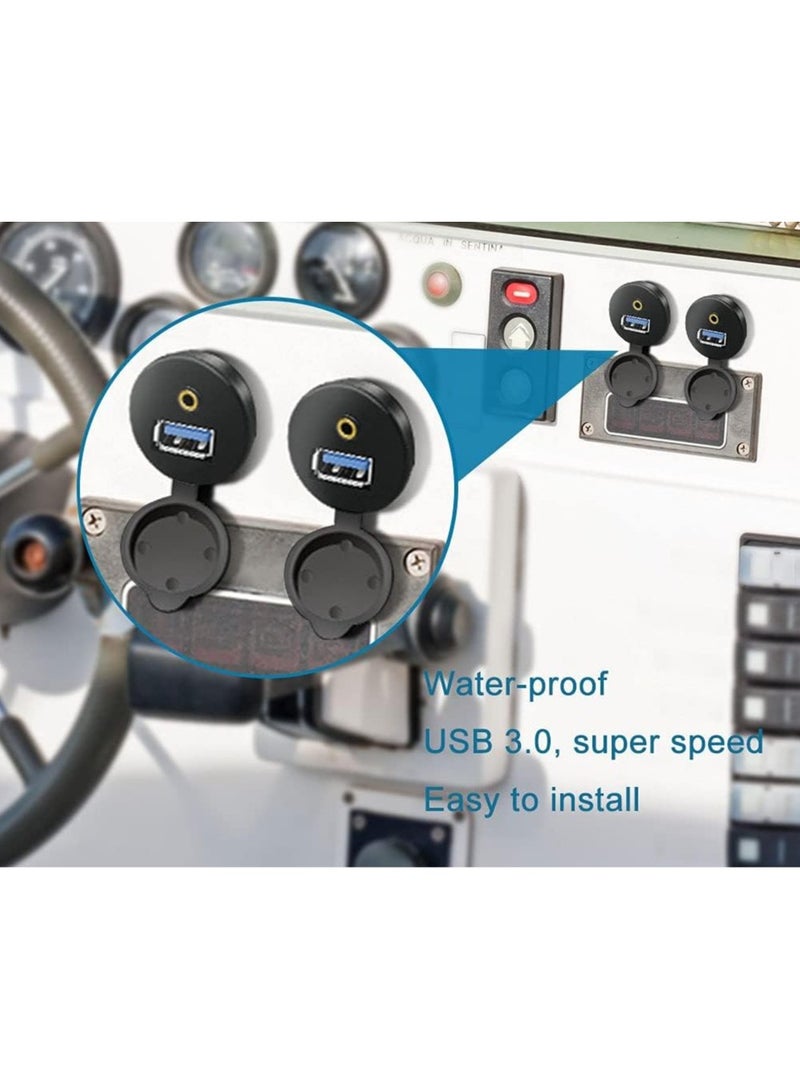 Vierex USB Flush Mount - 1M 3ft 3.5mm & USB 3.0 AUX Extension Mount, Dash Mount, Flush Mount, Panel Mount Cable, for Car, Boat, Motorcycle - Image 2