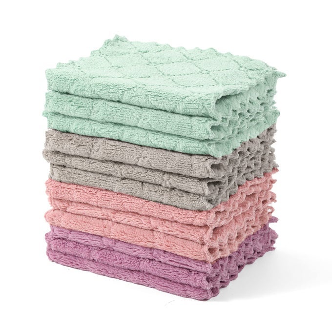 12 PACK KITCHEN DISH CLOTHS ULTRA SOFT ABSORBENT QUICK DRYING DISH TOWELS NONSTICK OIL MICROFIBER CLEANING CLOTH MACHINE WASHABLE CORAL FLEECE CLEANING RAGS MULTICOLOR