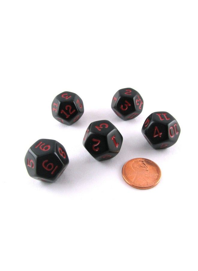Koplow Games مجموعة من 5 نرد RPG سداسية الأوجه D12 مقاس 18 مم غير شفافة باللون الأسود مع أرقام حمراء - Image 3
