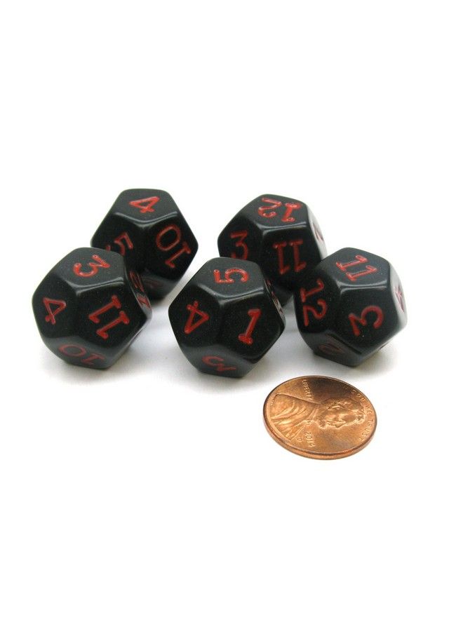 Koplow Games مجموعة من 5 نرد RPG سداسية الأوجه D12 مقاس 18 مم غير شفافة باللون الأسود مع أرقام حمراء - Image 1