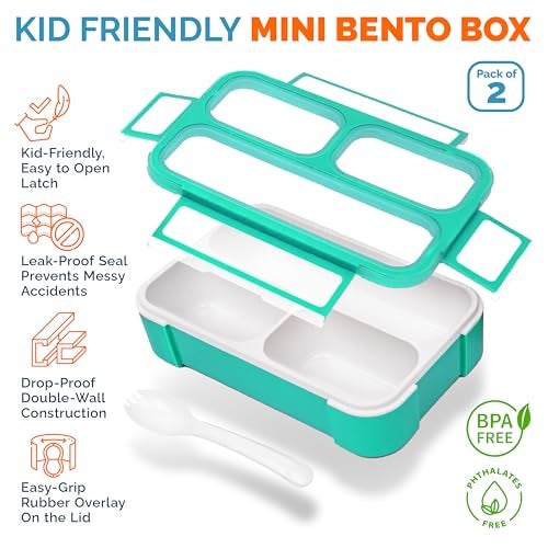 Kinsho MINI Lunch-Box Snack Containers for Kids | SMALL Bento-Box Portion Container | Leak-proof Boxes for School Work Travel | Best for Adults Boys or Girls | Blue + Orange Set of 2 - Image 5