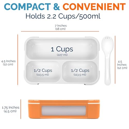 Kinsho MINI Lunch-Box Snack Containers for Kids | SMALL Bento-Box Portion Container | Leak-proof Boxes for School Work Travel | Best for Adults Boys or Girls | Blue + Orange Set of 2 - Image 2