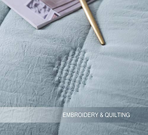 ANNA.Z HOME Queen Quilt Set, Lightweight Bedding Set, Washed Soft Fabric, Light Blue, Boho Embroidered Coverlet, All-Season, Machine Washable, 3-Piece Set, 1 Quilt + 2 Shams (Cloud Blue, Queen Set) - Image 5