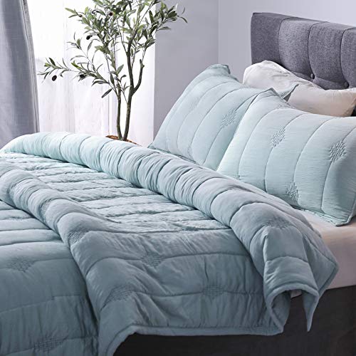ANNA.Z HOME Queen Quilt Set, Lightweight Bedding Set, Washed Soft Fabric, Light Blue, Boho Embroidered Coverlet, All-Season, Machine Washable, 3-Piece Set, 1 Quilt + 2 Shams (Cloud Blue, Queen Set) - Image 4