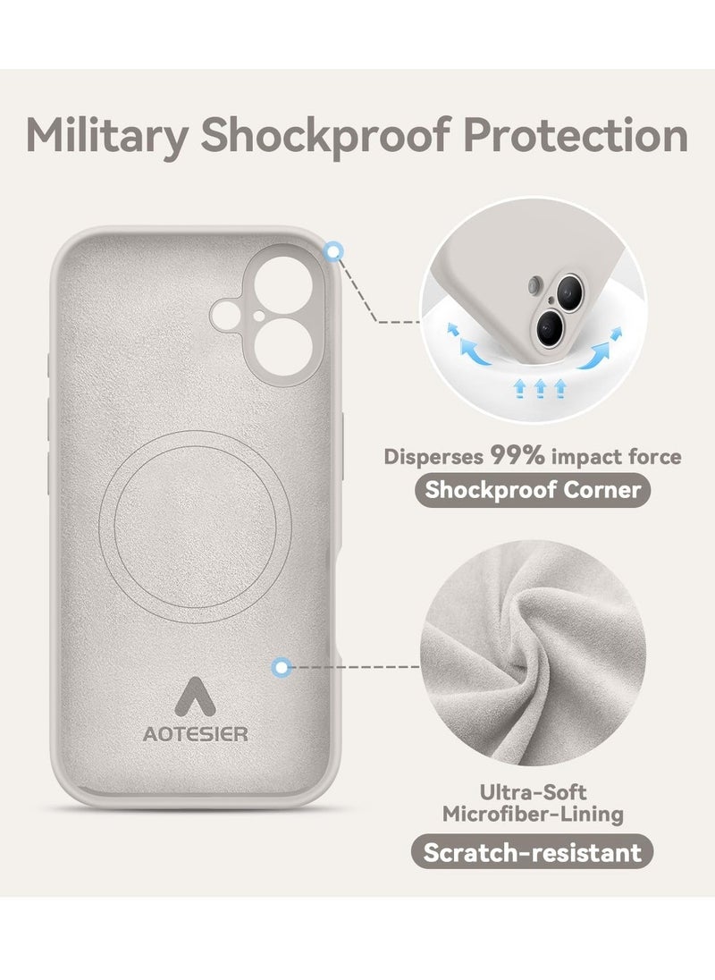Raxoom iPhone 16 Plus Case – Upgraded Silicone Phone Cover with Camera Protection, Compatible with MagSafe, Anti-Scratch Microfiber Lining & 2 Screen Protectors – Stone - Image 5