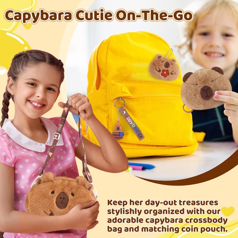 Tekeii Capybara Gifts Box, Cute Capybara Toy for Girls Kids for Back to School, Birthday, of Shoulder Bag, Coin Purch, Water Bottle, Keychain, Plush Notebook, Eye Mask, Bracelet, Pocket Comb - Image 4