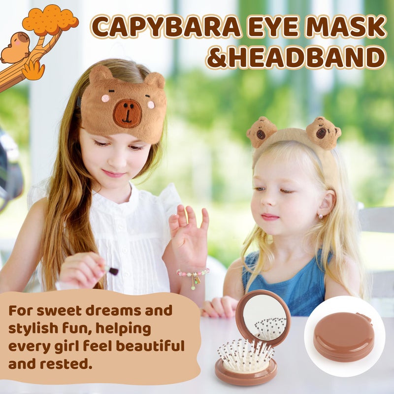 Tekeii Capybara Gifts Box, Cute Capybara Toy for Girls Kids for Back to School, Birthday, of Shoulder Bag, Coin Purch, Water Bottle, Keychain, Plush Notebook, Eye Mask, Bracelet, Pocket Comb - Image 3