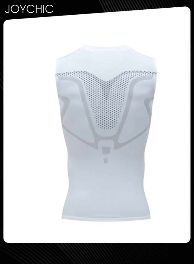 Joychic Men Sports Vest Quick-drying and Breathable High-elastic Tights Fitness Basketball Running Training Wide Shoulder T-shirt Slimming Body Shaper for All Seasons White - Image 3