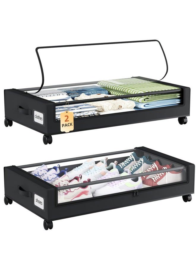Somdot Pack of 2 Black 48L Underbed Storage Box with Lid, Underbed Storage Box with Wheels, Storage Bag for Duvets, Shoes, Clothes, Bed Box Storage with Zip - Image 1